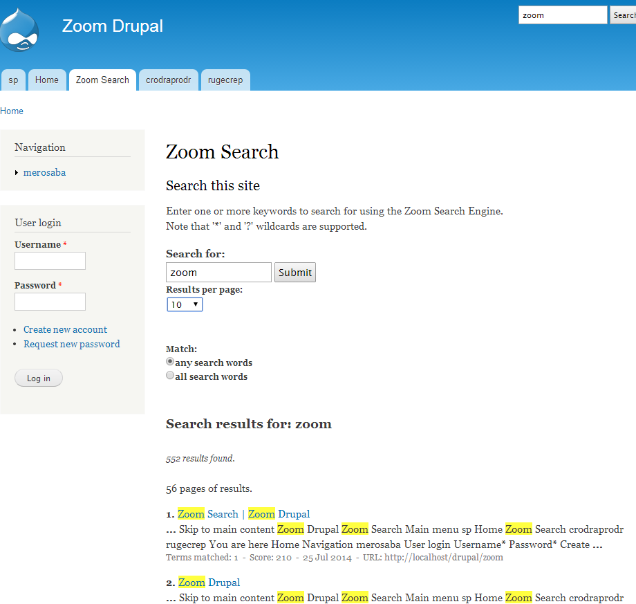 Search page on Drupal site