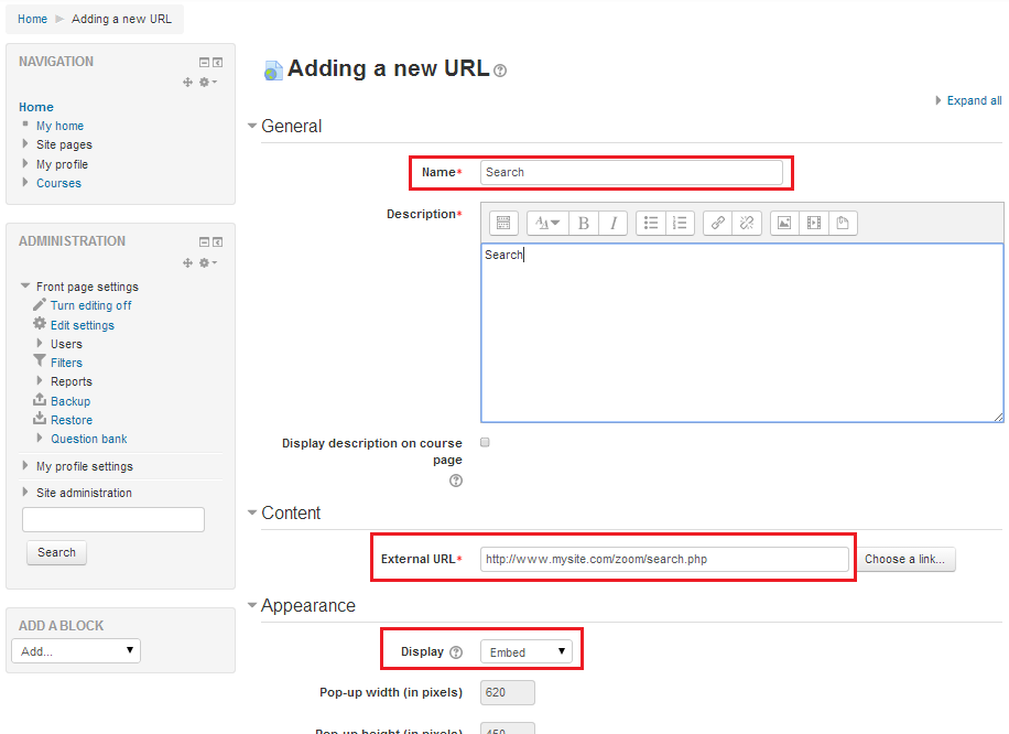 Adding a new URL for your Search page in Moodle