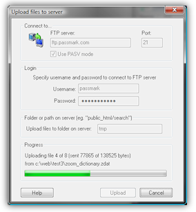 Zoom can FTP upload files to your web server. It will remember your settings and can be configured to automatically upload after every indexing.