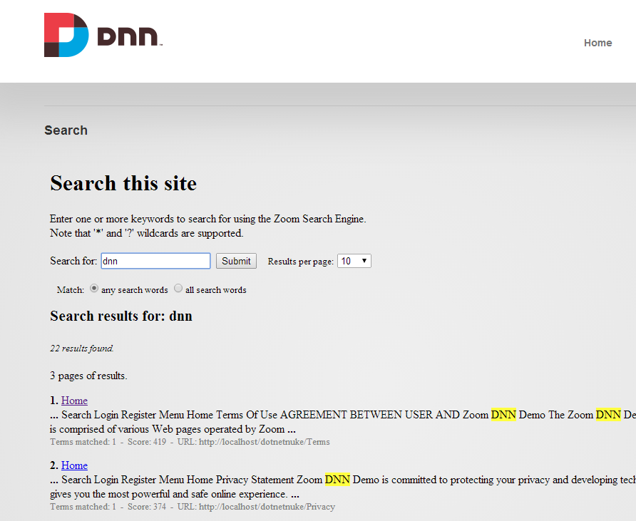 DNN search page screenshot