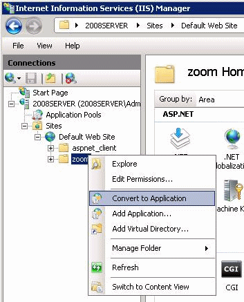 Right click on the hosted folder name and select "Convert to Application"