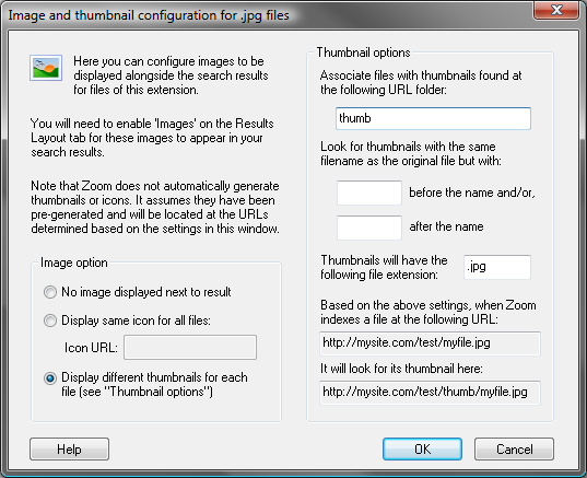 Image and thumbnail configuration for JPEG files screenshot