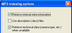 MP3 Indexing options screenshot